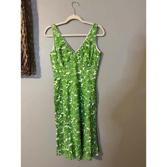 Boden Dress 8R US 4 Green Ivory Cotton Washable A Line Side Zipper - Picture 9 of 10